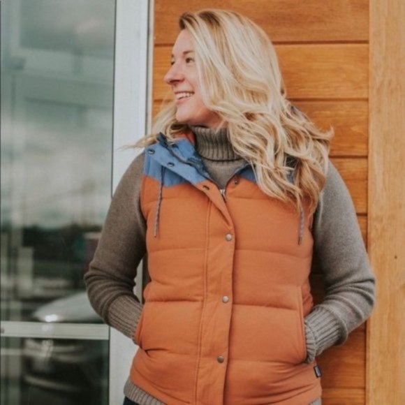 Patagonia Jackets & Blazers - NWT Patagonia Bivy Vest Sisu Brown Blue Orange Down Hooded Puffer Rare Sz M